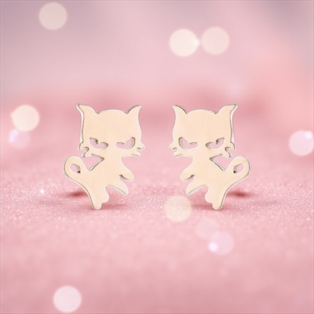 Adorable Angry Rose Gold Cat Stud Earrings NWOT